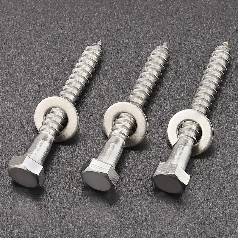 RoyceMart 10-Sets 3/8 x 2-1/2" Hex Head Lag Screws & Flat Washers, Heavy Duty Lag Wood Screws, 304 Stainless Steel (18-8), 3/8" Bolt - Image 3